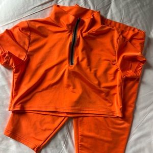 Bright Orange Crop & Biker Short Athletic Set